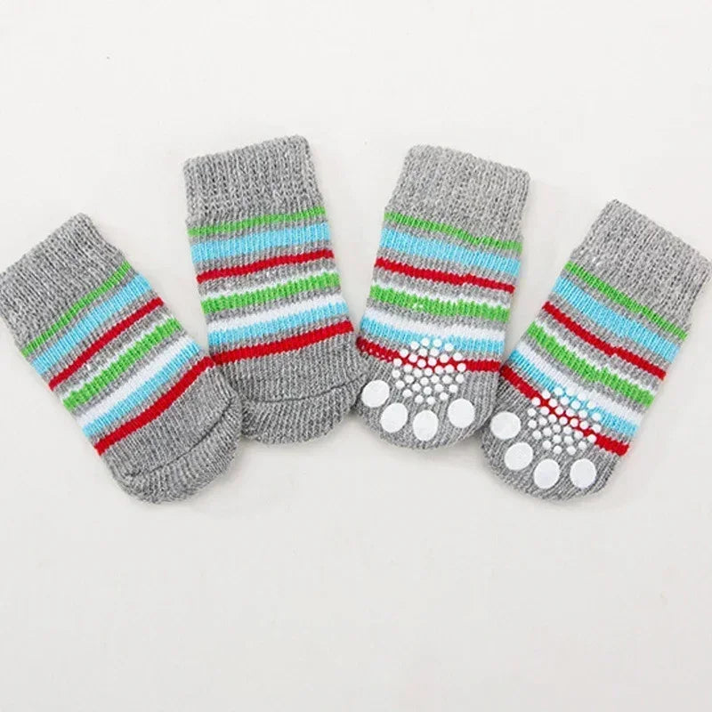 4pcs/set Dog Socks Cute Pattern Foot Covers Warm Anti Slip Shoes Puppy Paw Protector Christmas Gift Pet Accessories