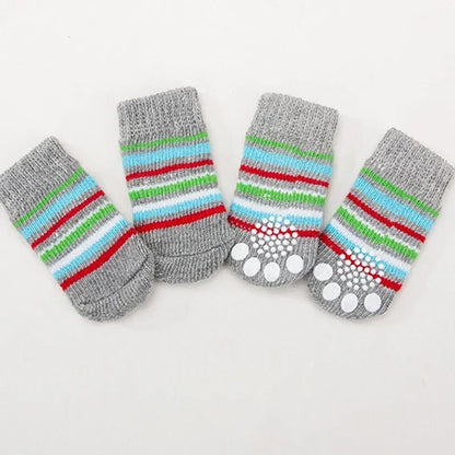 4pcs/set Dog Socks Cute Pattern Foot Covers Warm Anti Slip Shoes Puppy Paw Protector Christmas Gift Pet Accessories