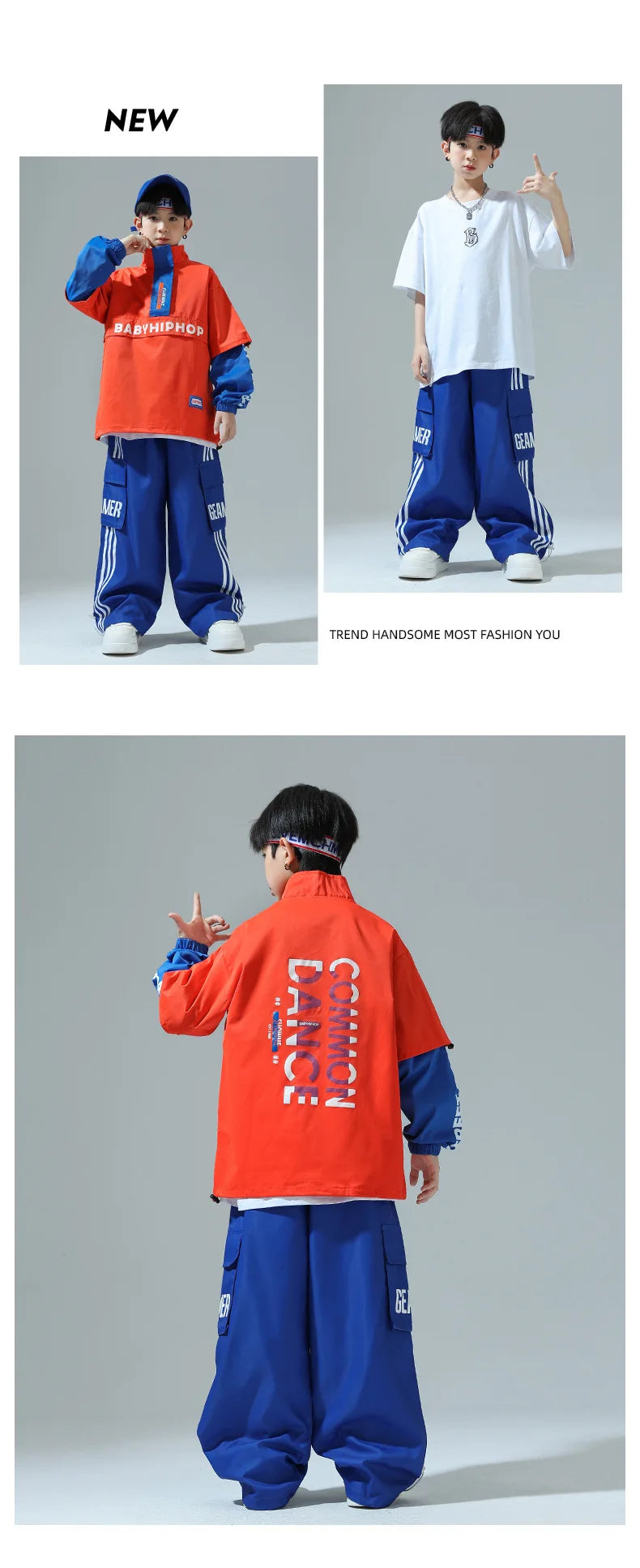 Boys Hip Hop Contrast Jacket Cargo Pants Girls Sweatshirt Pullovers Street Dance Clothes Sets Kids Tracksuit Children Streetwear