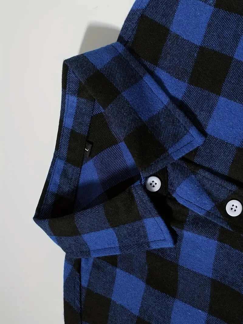 Camisas de hombre con un solo botón, clásicas a cuadros, informal elegante, camisa de franela de manga larga, dos bolsillos en el pecho, diseño de primavera otoño, tops para hombre