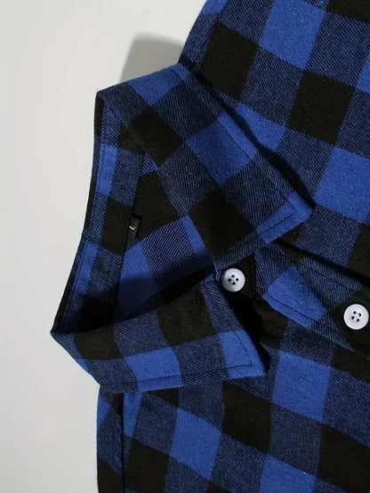 Camisas de hombre con un solo botón, clásicas a cuadros, informal elegante, camisa de franela de manga larga, dos bolsillos en el pecho, diseño de primavera otoño, tops para hombre