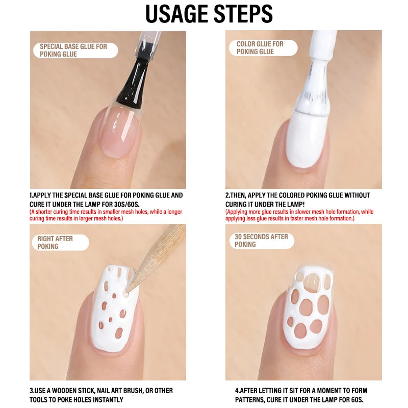 New Nail Poke Poke Nail Art Glue Black White Wave Texture Lace Hole Nail Painting Art Gel DIY Manicure Decoration Nails Salon