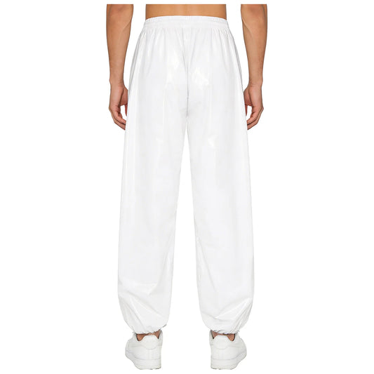 Mens Baggy Glossy Pants Y2K Drawstring Waist Trousers Elastic Waistband Side Pockets Track Baggy Glossy Pants Hip Hop Costumes