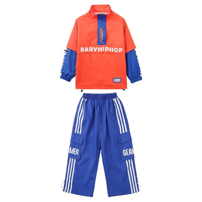 Boys Hip Hop Contrast Jacket Cargo Pants Girls Sweatshirt Pullovers Street Dance Clothes Sets Kids Tracksuit Children Streetwear