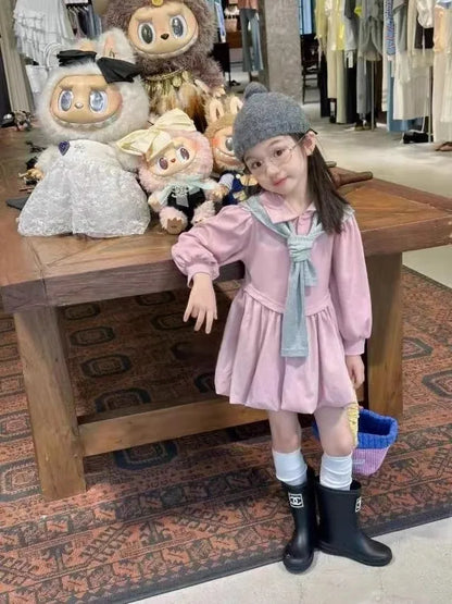 2025 Korea Girls Baby Summer Spring Autumn Dress Plaid Patchwork Casual Dresses Fashion Kids Children Clothes Vestidos