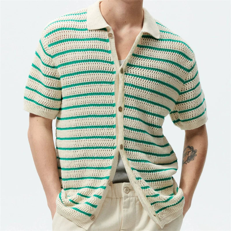 European Style Jacquard Polo Shirts Man Knitwear Business Casual Summer Coolness Quality Viscose Elastic Silky Camisas De Hombre