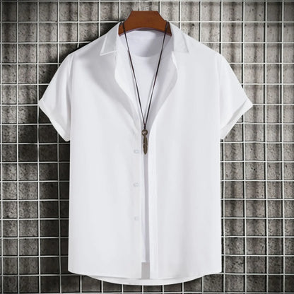 Nuevas camisas de manga corta para hombre, moda, lisas, informales, cárdigan con solapa, tops para hombre, blusa cómoda de un solo botón, camisas de playa de verano