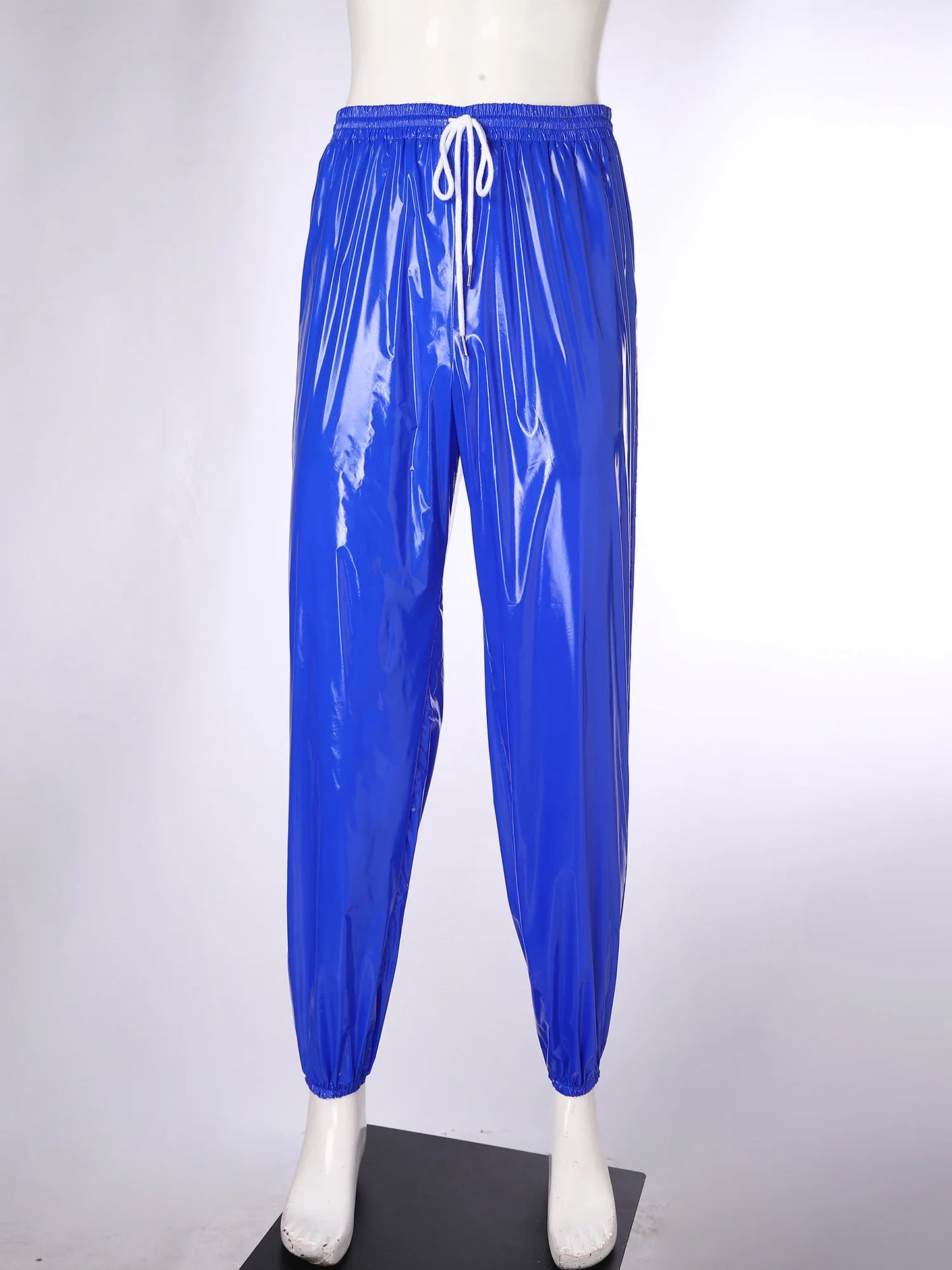 Pantalones Holgados Brillantes para Hombre Y2K con Cordón en la Cintura, Elástico en la Cintura, Bolsillos Laterales, Pantalones de Chándal Holgados y Brillantes, Disfraces de Hip Hop