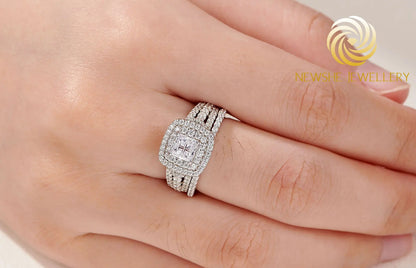 Newshe Luxury 925 Sterling Silver Halo Wedding Ring Set for Women Elegant Jewelry Princess Simulated Diamond Rings