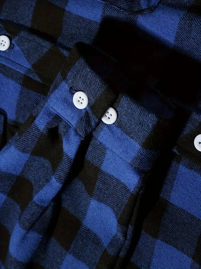 Camisas de hombre con un solo botón, clásicas a cuadros, informal elegante, camisa de franela de manga larga, dos bolsillos en el pecho, diseño de primavera otoño, tops para hombre
