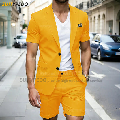Summer New Style Men Suit 2 Piecs Short Sleeves Blazer And Shorts Single Breasted Daily Commute Notch Lapel Party Prom Suits