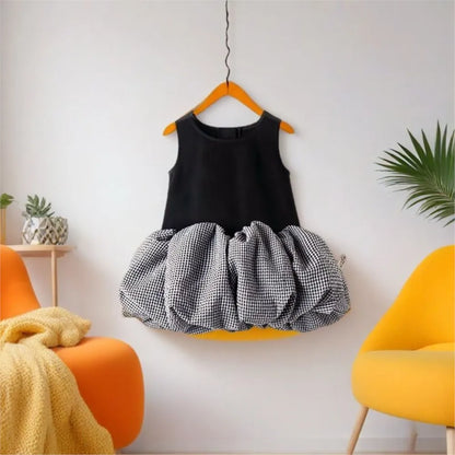 2025 Korea Girls Baby Summer Spring Autumn Dress Plaid Patchwork Casual Dresses Fashion Kids Children Clothes Vestidos