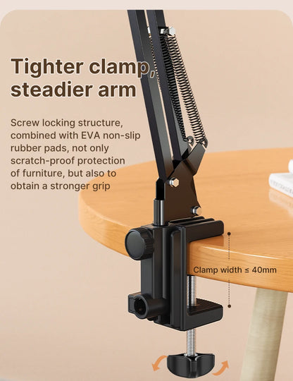 Ulanzi T2 Soporte de escritorio de metal con brazo largo, soporte para tablet de cama, soporte perezoso de escritorio, soporte para iPad, smartphone, brazo articulado para micrófono