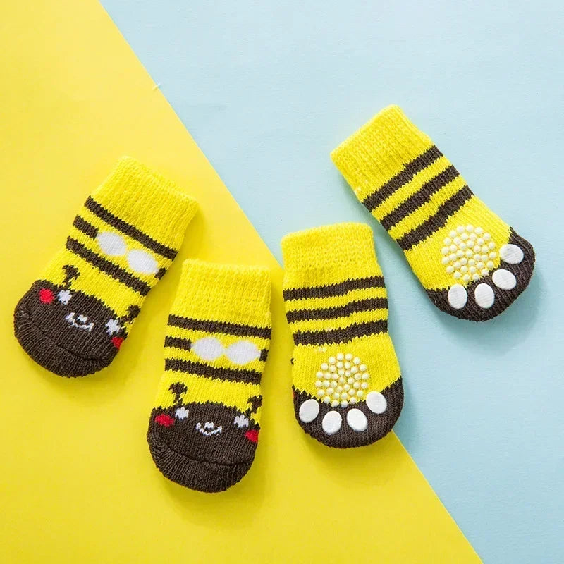 4pcs/set Dog Socks Cute Pattern Foot Covers Warm Anti Slip Shoes Puppy Paw Protector Christmas Gift Pet Accessories