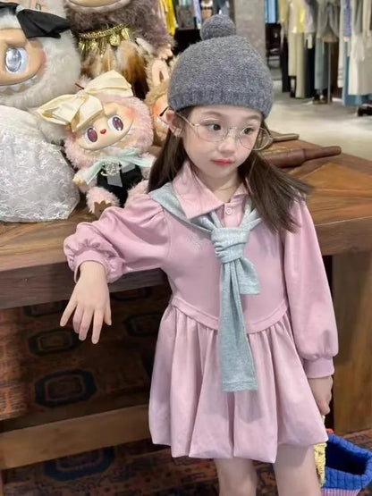 2025 Korea Girls Baby Summer Spring Autumn Dress Plaid Patchwork Casual Dresses Fashion Kids Children Clothes Vestidos