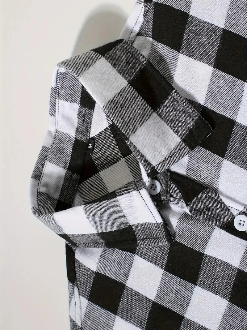 Camisas de hombre con un solo botón, clásicas a cuadros, informal elegante, camisa de franela de manga larga, dos bolsillos en el pecho, diseño de primavera otoño, tops para hombre