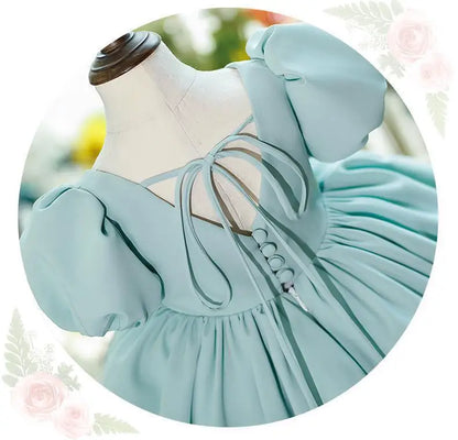 New Bubble Sleeves Solid Color Girl's Birthday Party Dress Children's Host Princess Dress Flower Children's Wedding Puffy Dress