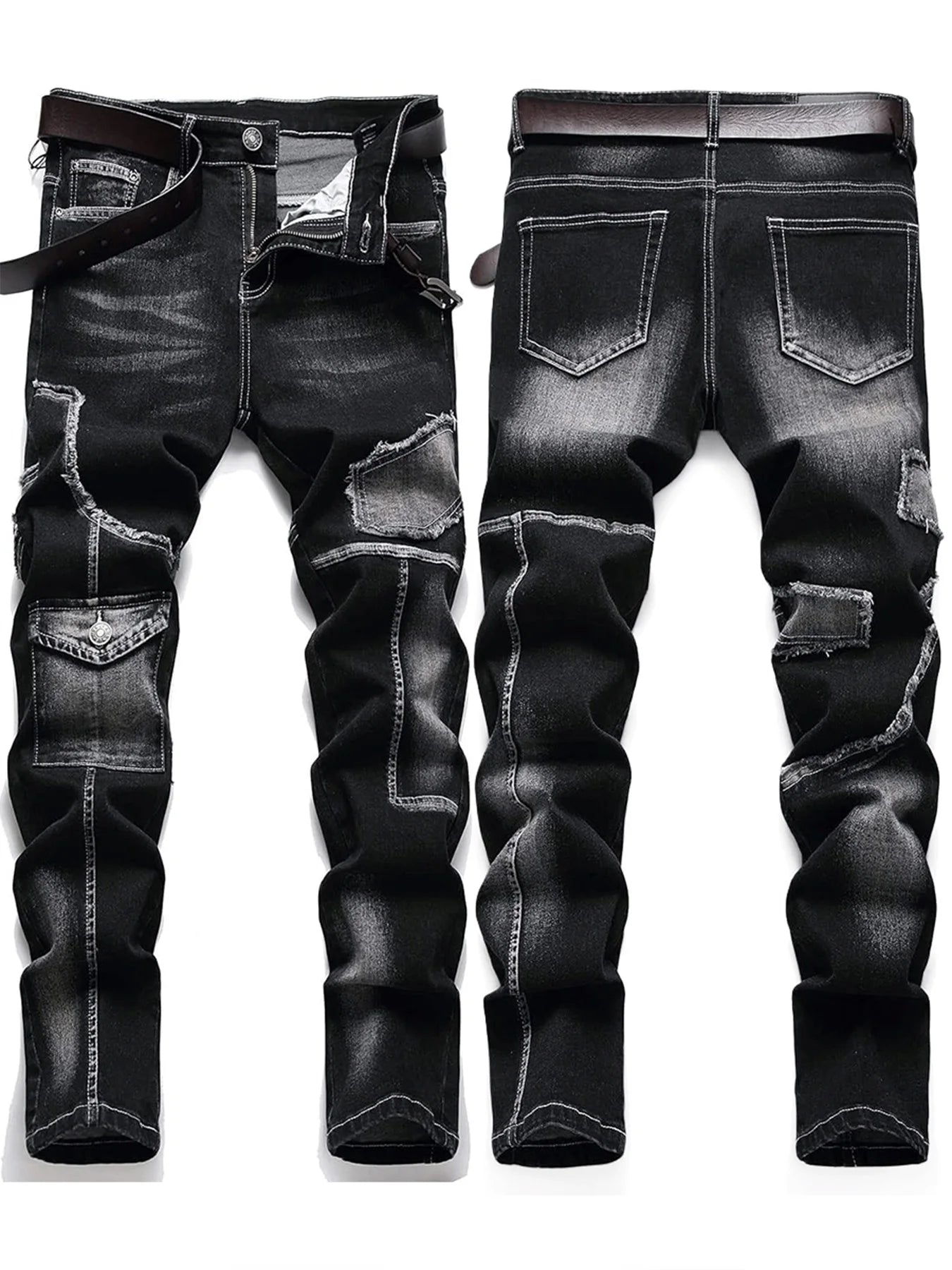 Mid-high waist fringed jeans, street style, solid color, suitable for all seasons.
