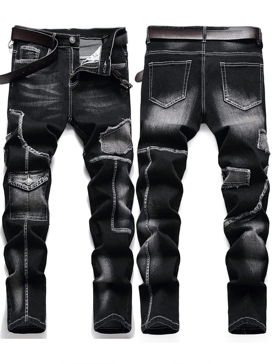 Mid-high waist fringed jeans, street style, solid color, suitable for all seasons.