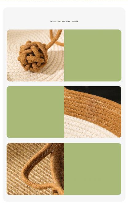 Cat Bed Pet Nest Pure Manual Rattan Woven Cattailgrass Cat Scratch Board Removable Washable Winter Warm Pad All-Season