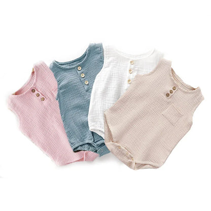 Summer Baby Rompers 2022 Boys Girls Bodysuit Muslin Sleeveless Newborn Clothes Fashion Baby Clothing Toddler Outfits
