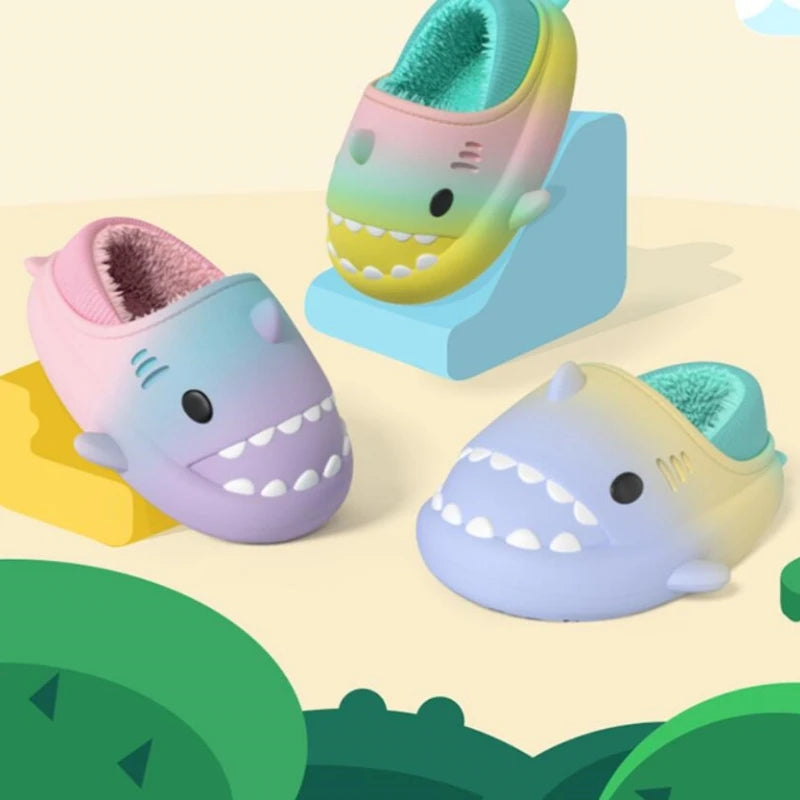 Winter Cute Children EVA Shark Slippers Girls Soft Indoor Home Cotton Sandals Boys Non-Slip Thick Slides Kids Waterproof Shoes