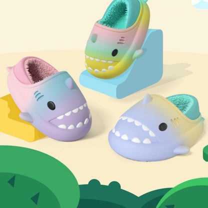 Winter Cute Children EVA Shark Slippers Girls Soft Indoor Home Cotton Sandals Boys Non-Slip Thick Slides Kids Waterproof Shoes