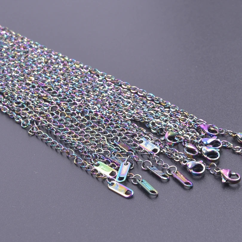 2/5pcs Rainbow Chain New Personalized Multiple Shape Designs Necklace Chains For Jewelry Making DIY 304 Stainless Steel Chains
