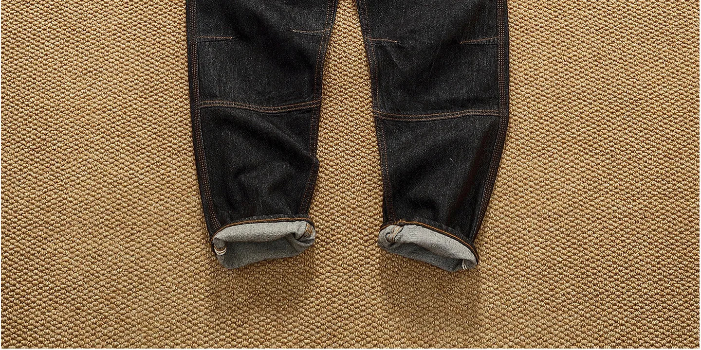 2025 Autumn New American Retro Heavyweight 3D cutting High-end Comfort Denim Men's Fashion Washed Straight Casual Tapered Jeans