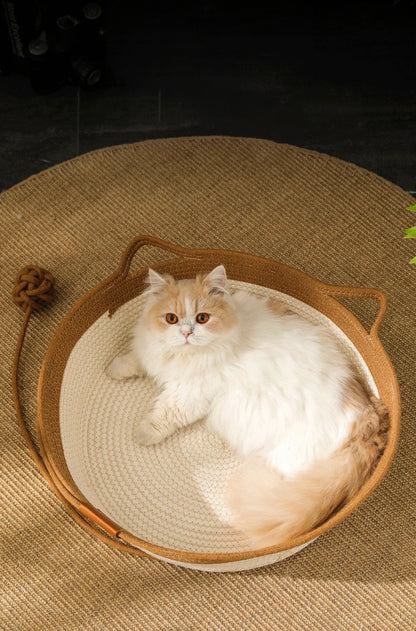 Cat Bed Pet Nest Pure Manual Rattan Woven Cattailgrass Cat Scratch Board Removable Washable Winter Warm Pad All-Season
