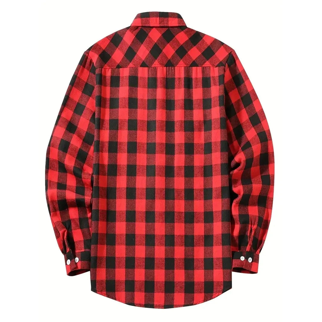 Camisas de hombre con un solo botón, clásicas a cuadros, informal elegante, camisa de franela de manga larga, dos bolsillos en el pecho, diseño de primavera otoño, tops para hombre