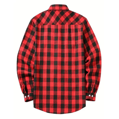 Camisas de hombre con un solo botón, clásicas a cuadros, informal elegante, camisa de franela de manga larga, dos bolsillos en el pecho, diseño de primavera otoño, tops para hombre