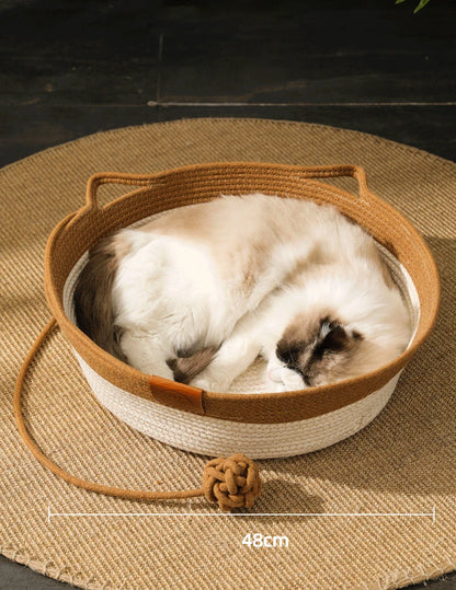 Cat Bed Pet Nest Pure Manual Rattan Woven Cattailgrass Cat Scratch Board Removable Washable Winter Warm Pad All-Season
