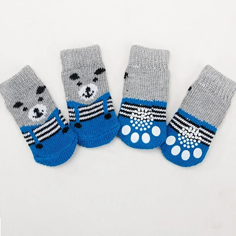 4pcs/set Dog Socks Cute Pattern Foot Covers Warm Anti Slip Shoes Puppy Paw Protector Christmas Gift Pet Accessories