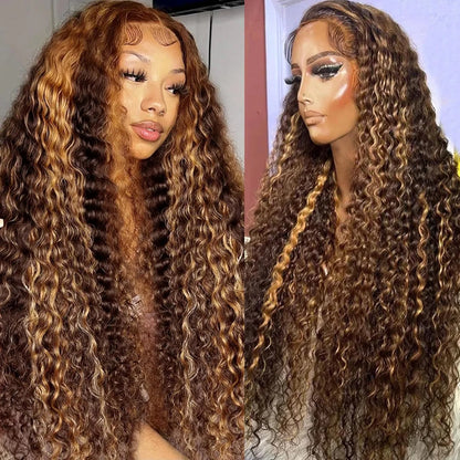 Deep Wave Honey Blonde Glueless Wig Human Hair Ready To Wear And Go Pre Plucked 13x6 Hd Water Curly Lace Frontal Wig For Women