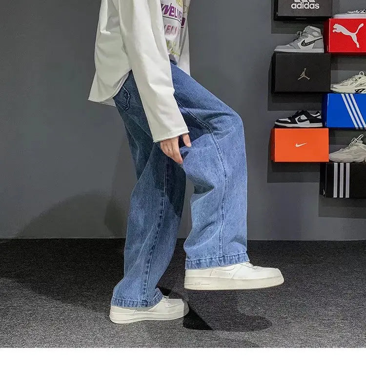 Nuevos pantalones vaqueros coreanos holgados para hombre, de calle, rectos, de mezclilla, de pierna ancha, Hip Hop, holgados, azul claro, gris, negro