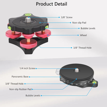 Base niveladora para trípode VICELK con base panorámica de 360° para fotografía macro panorámica con ajuste de precisión de +/-5 grados