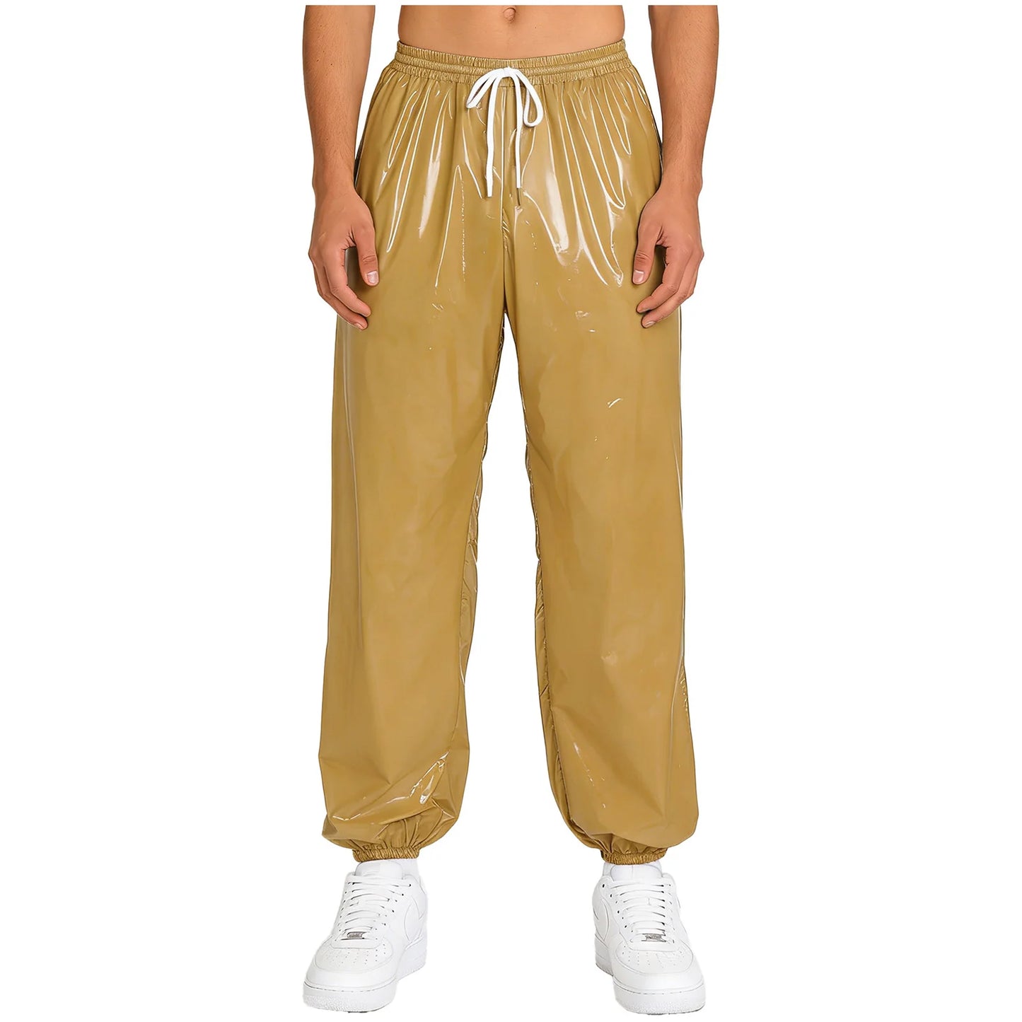Pantalones Holgados Brillantes para Hombre Y2K con Cordón en la Cintura, Elástico en la Cintura, Bolsillos Laterales, Pantalones de Chándal Holgados y Brillantes, Disfraces de Hip Hop