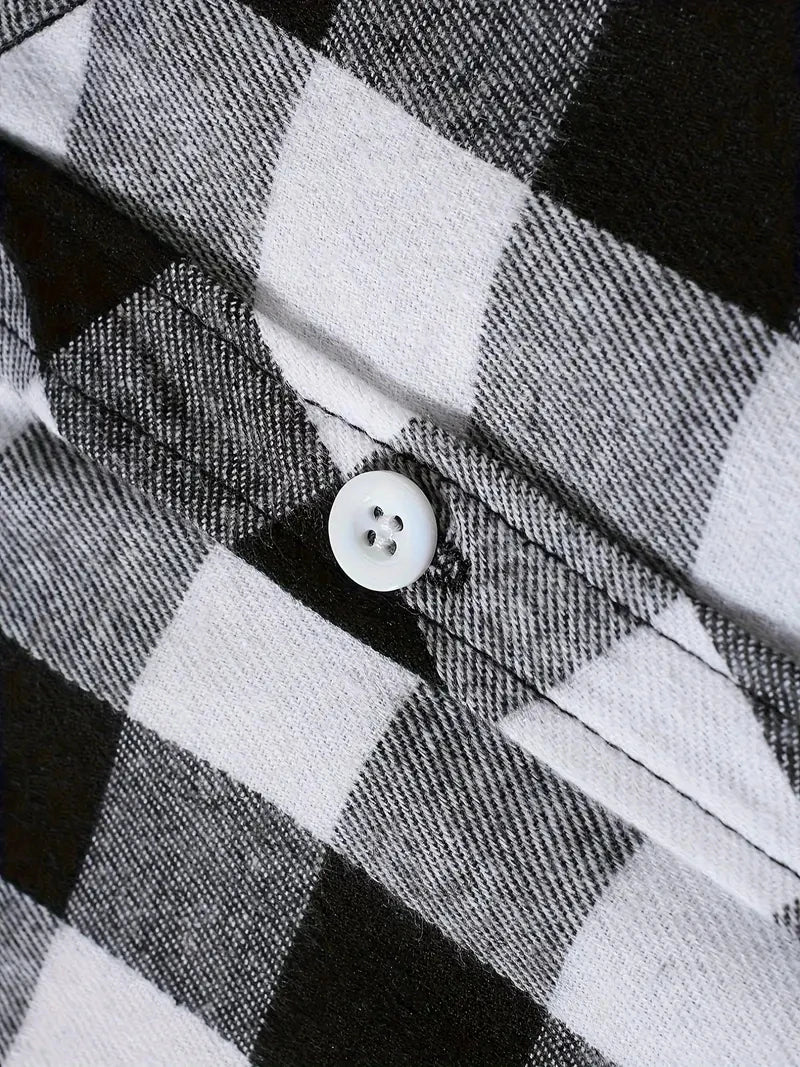 Camisas de hombre con un solo botón, clásicas a cuadros, informal elegante, camisa de franela de manga larga, dos bolsillos en el pecho, diseño de primavera otoño, tops para hombre