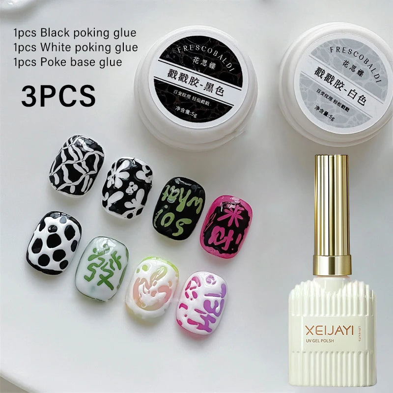 New Nail Poke Poke Nail Art Glue Black White Wave Texture Lace Hole Nail Painting Art Gel DIY Manicure Decoration Nails Salon