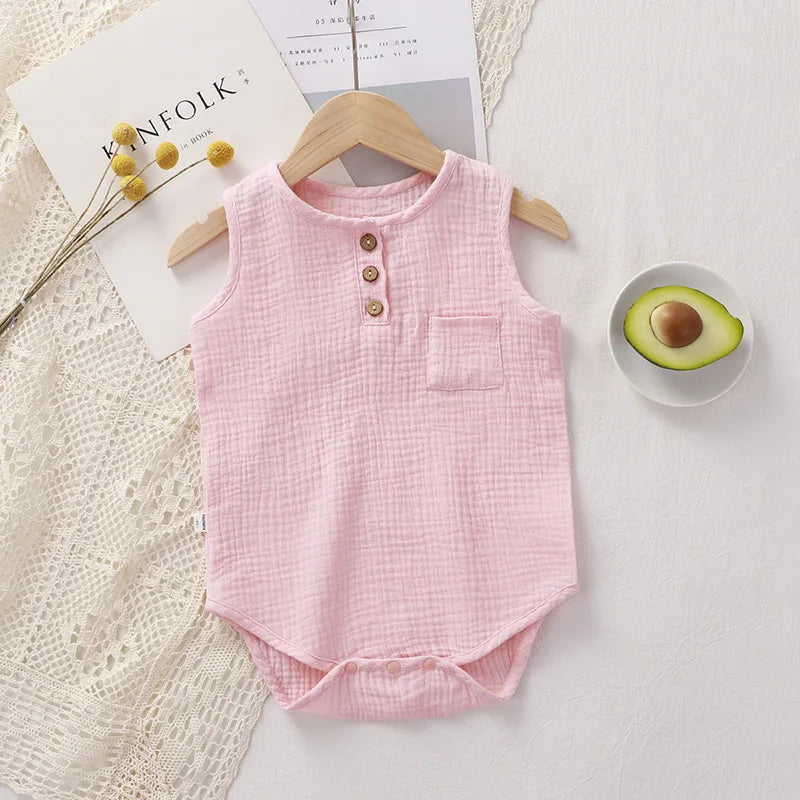 Summer Baby Rompers 2022 Boys Girls Bodysuit Muslin Sleeveless Newborn Clothes Fashion Baby Clothing Toddler Outfits