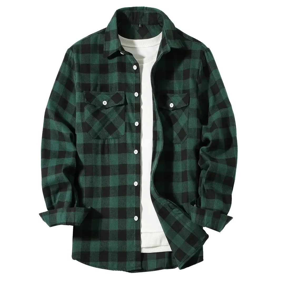 Camisas de hombre con un solo botón, clásicas a cuadros, informal elegante, camisa de franela de manga larga, dos bolsillos en el pecho, diseño de primavera otoño, tops para hombre