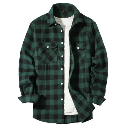 Camisas de hombre con un solo botón, clásicas a cuadros, informal elegante, camisa de franela de manga larga, dos bolsillos en el pecho, diseño de primavera otoño, tops para hombre