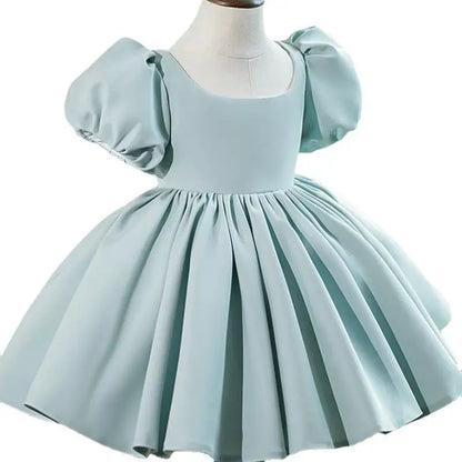 New Bubble Sleeves Solid Color Girl's Birthday Party Dress Children's Host Princess Dress Flower Children's Wedding Puffy Dress