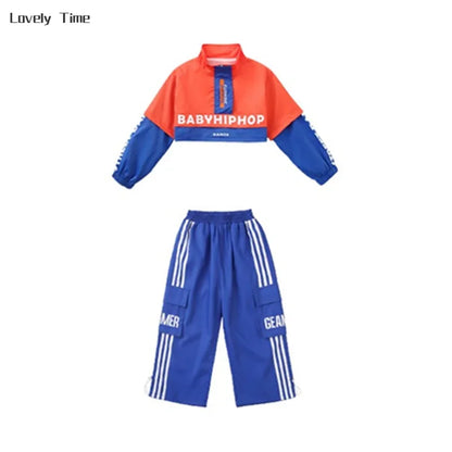 Boys Hip Hop Contrast Jacket Cargo Pants Girls Sweatshirt Pullovers Street Dance Clothes Sets Kids Tracksuit Children Streetwear
