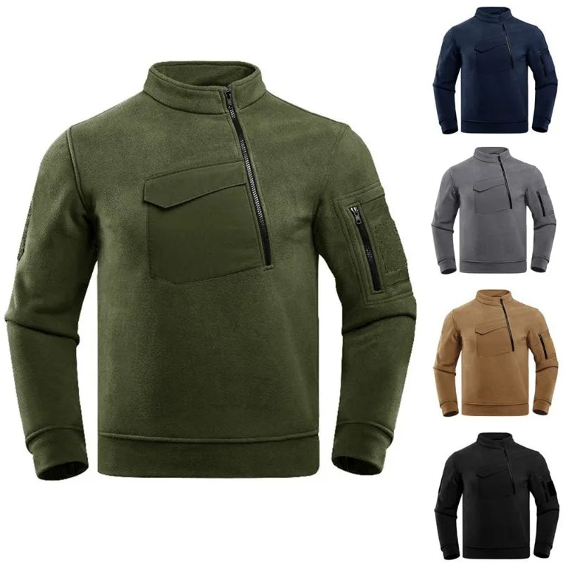 Men's Thermal Polartec Fleece Half Zip Pullover Winter Outdoor Warm Sweater Lightweight Long Sleeve Sweatshirt Military Clothing