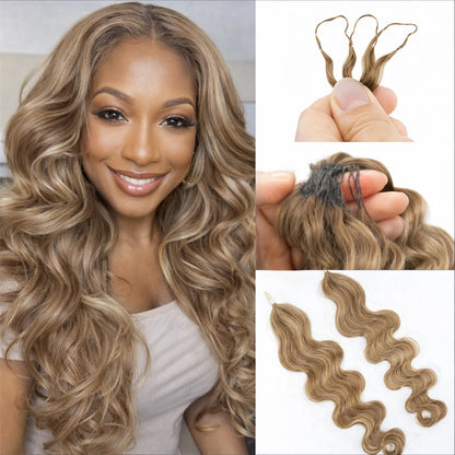 Honey Blonde Highlight Body Wave Crochet Human Hair Pre-Separated Invisble Miracle Knot Braids Feather Crochet Hair Extensions