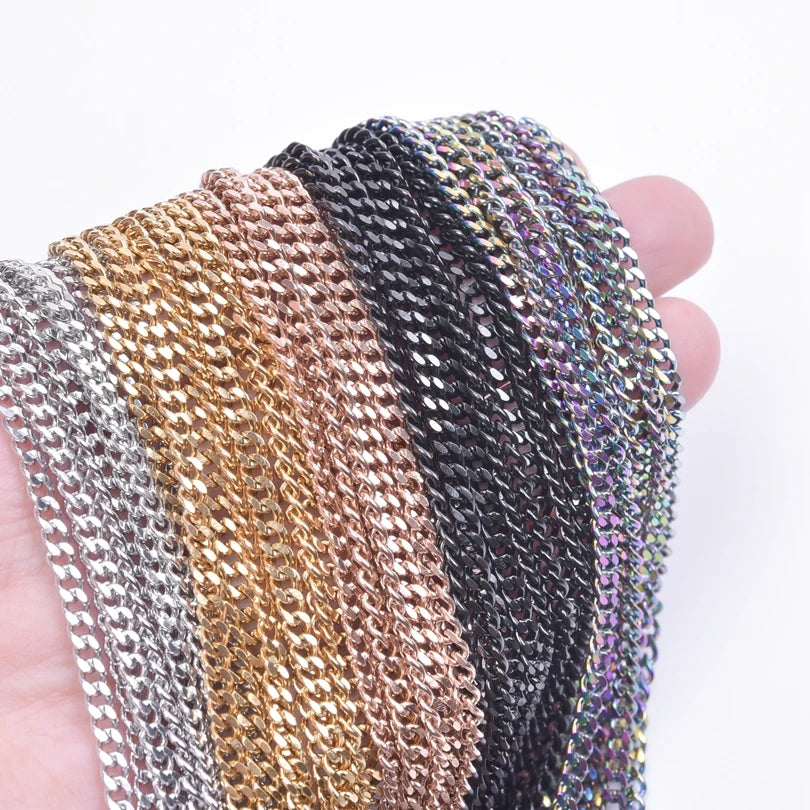 2/5pcs Rainbow Chain New Personalized Multiple Shape Designs Necklace Chains For Jewelry Making DIY 304 Stainless Steel Chains