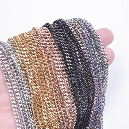 2/5pcs Rainbow Chain New Personalized Multiple Shape Designs Necklace Chains For Jewelry Making DIY 304 Stainless Steel Chains