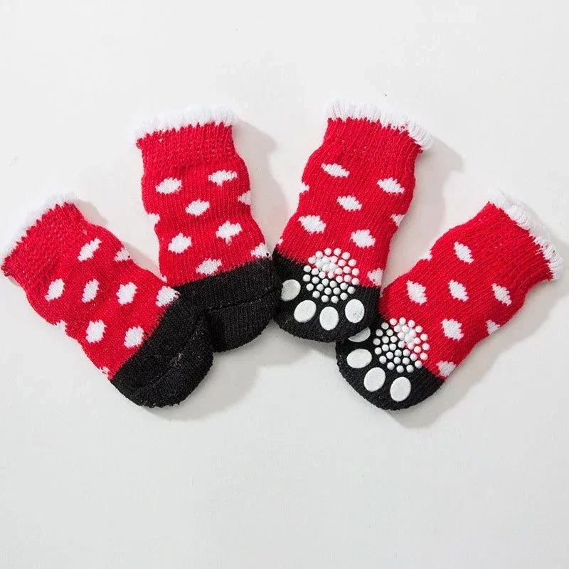 4pcs/set Dog Socks Cute Pattern Foot Covers Warm Anti Slip Shoes Puppy Paw Protector Christmas Gift Pet Accessories